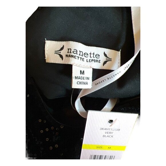 NWT Nanette Nanette Lepore Embroidered Black Velvet Silk Top Back Bow Sz Medium - Picture 10 of 14